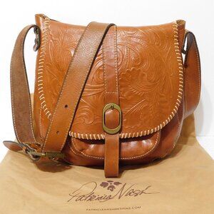 Patricia Nash Tooled Leather Barcelona Saddlebag Flap Handbag Crossbody Purse
